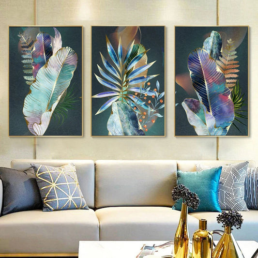 Colorful Frameless Poster Modern Abstract Canvas Painting Plant Leaves Wall Art Prints